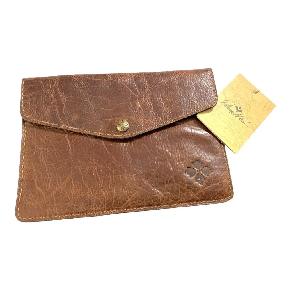 Patricia Nash Midi Leather iPad Case Clutch Brown Cognac Vintage Style - Picture 1 of 13
